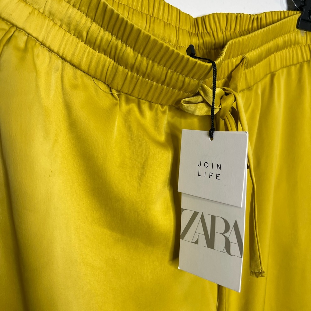 Zara Womens Satin Loose-fitting Trousers With Tie Waist Yellow - Picture 5 of 7